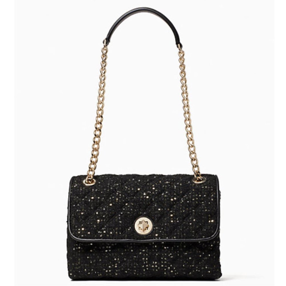 KATE SPADE NATALIA Small TWEETED FLAP SHOUDLER BAG BLACK